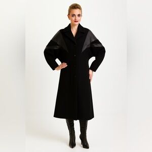 Vintage NOVELTI midi Coat with leather Trim